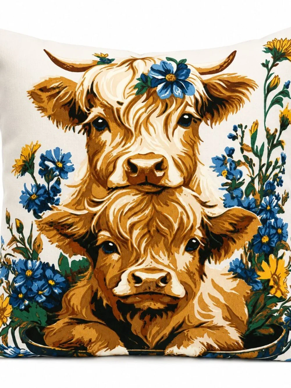 Mainstays Set of 2 Highland Cow Outdoor Throw Pillows 16x16 Farmhouse Floral